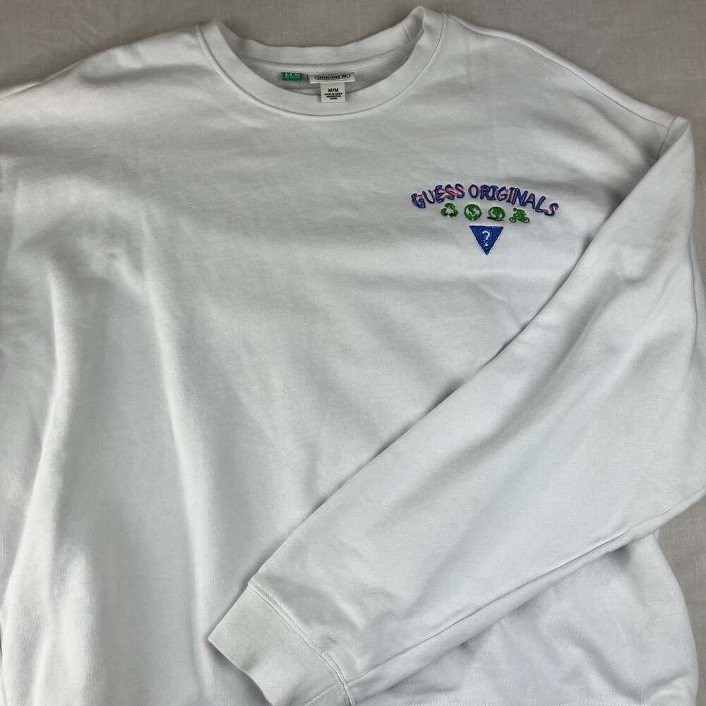 GUESS Originals Eco Mens Medium Earth Day White Crewneck Sweatshirt